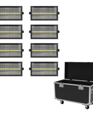 RACK CON 8 STROBO LED 1000W + CINTA BLANCA. RACK 8 UNIDADES